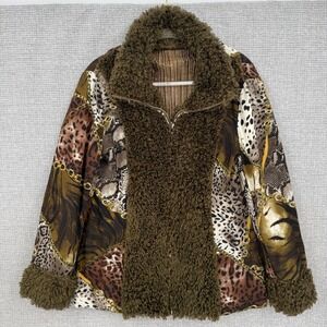 Lindi‎ Penny Lane Women's Sz M Animal Y2K  Faux Fur Zip Up Jacket Reversible